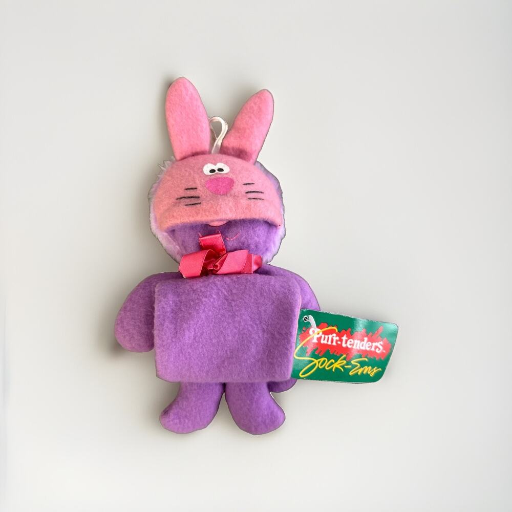 Hallmark Purr Tenders Sockems 1987 Cat Bunny 8in Purple Pink Stuffed Burger King